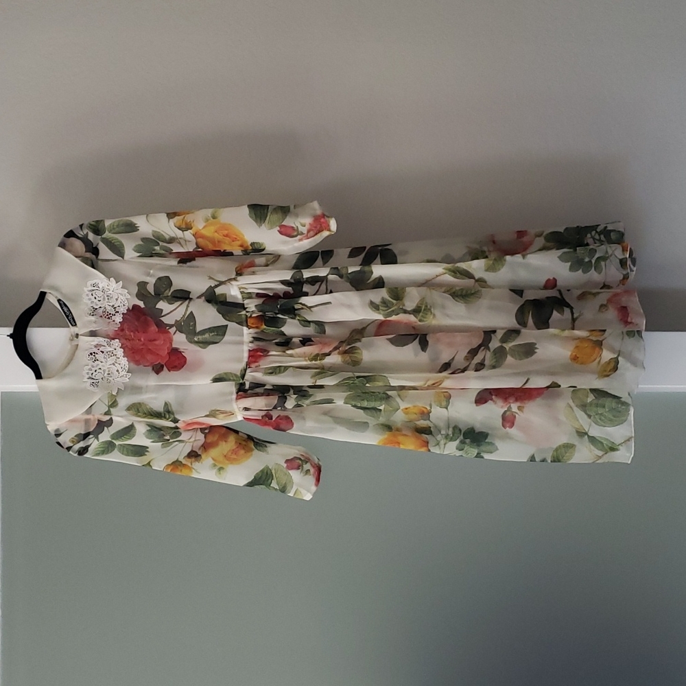 Dolce & Gabbana Rose Floral Silk Organza Midi Dress sz M
